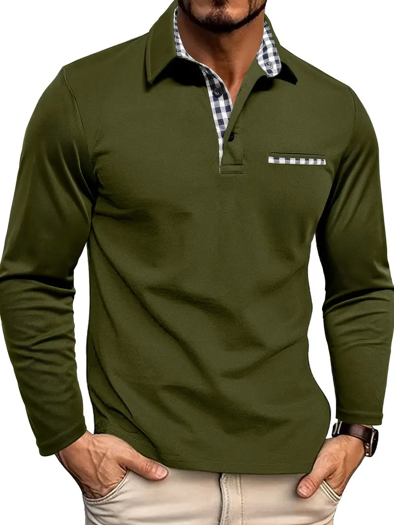 Men's Cotton-blend Long Sleeve Summer Polo Shirt