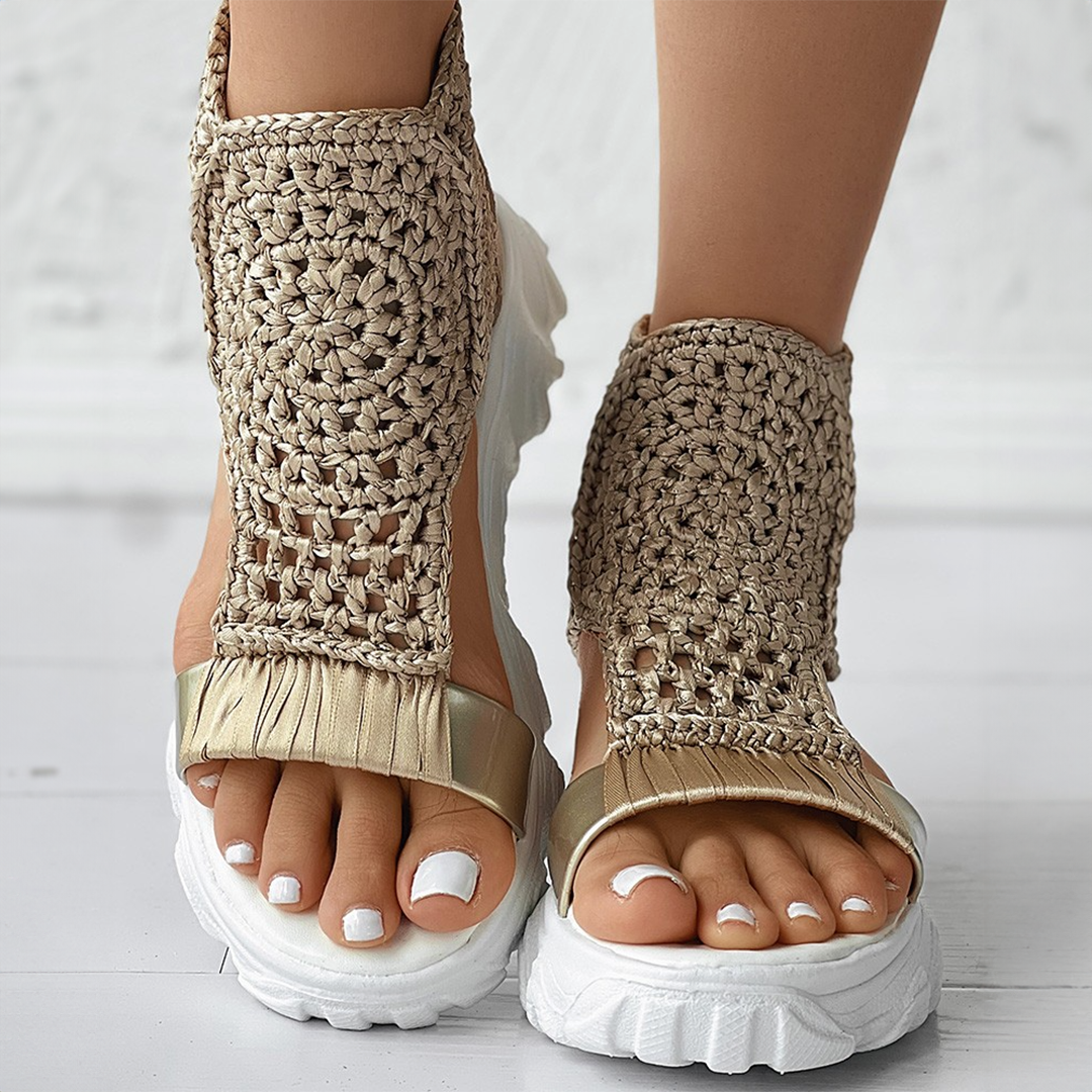 Women's Knitted Platform Sandals With Open Toe & Thick Sole