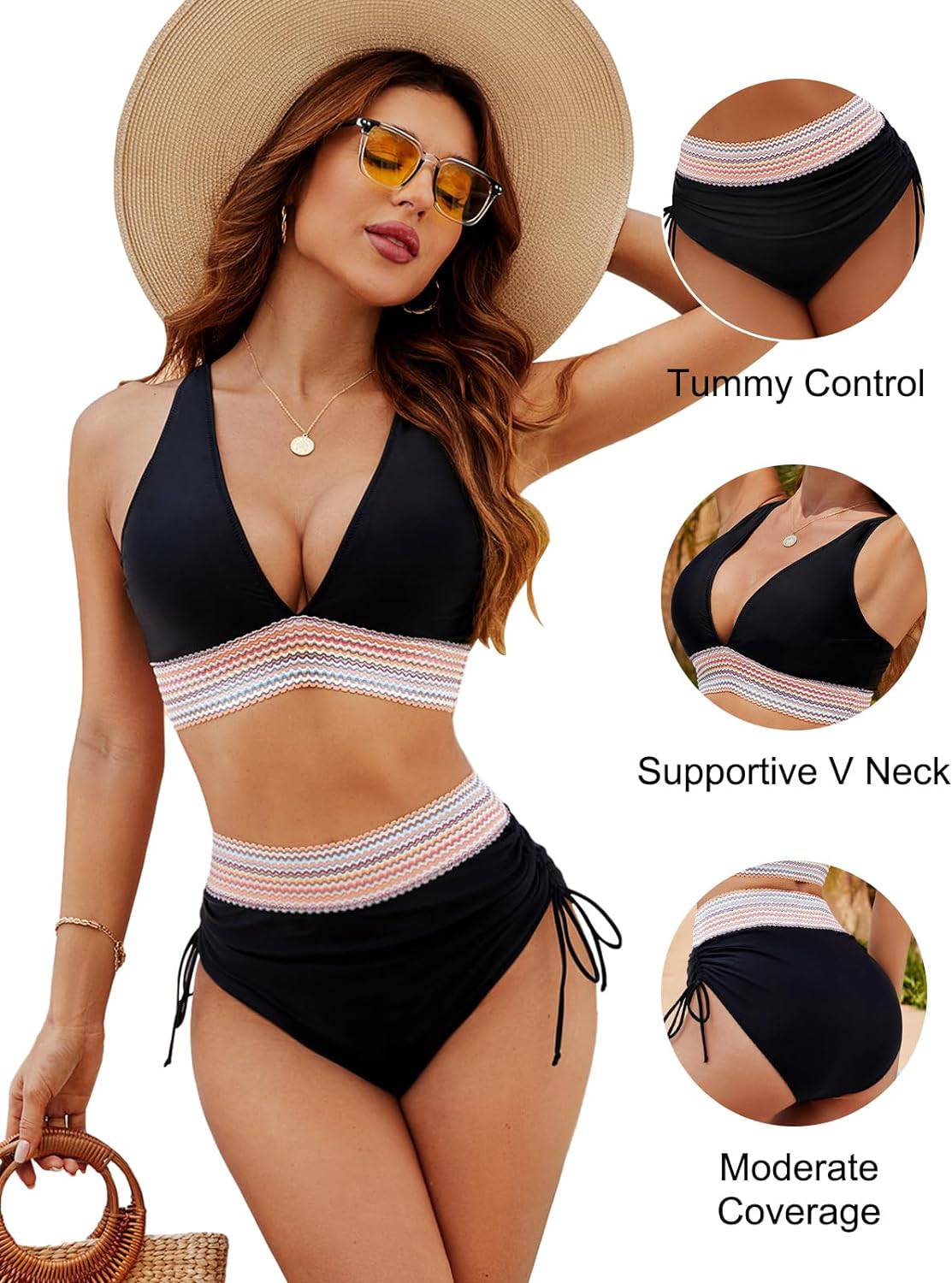Women's Halter Bikini Set With Crochet Trim And High-waisted Bottoms