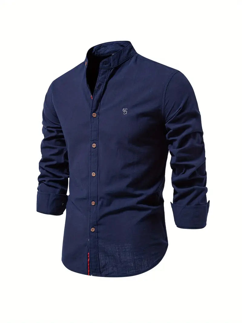 Men's Classic Long Sleeve Button-up Shirt With Mandarin Collar