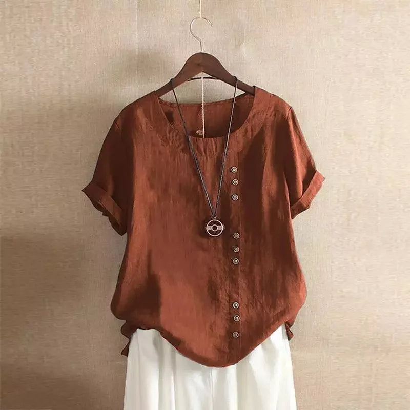 Women's Cotton-Blend Summer Blouse With Button Detail