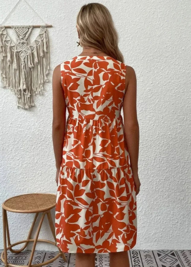 Women's Sleeveless Floral Summer Mini Dress With V-neck