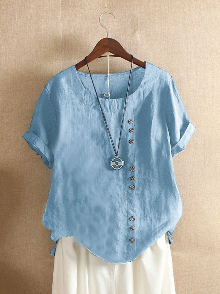 Women's Cotton-Blend Summer Blouse With Button Detail