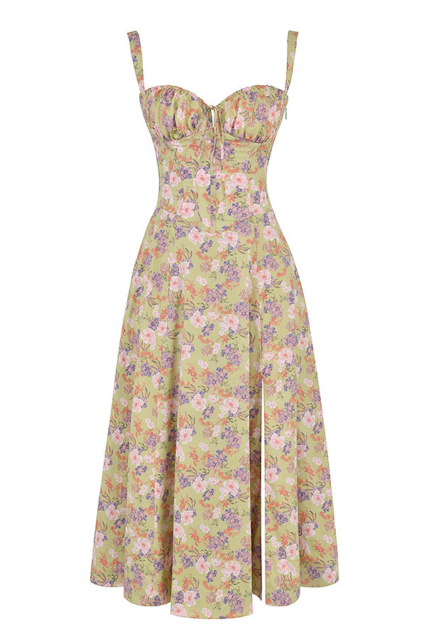 Women's Floral Sweetheart Neckline Summer Maxi Dress With Front Slit