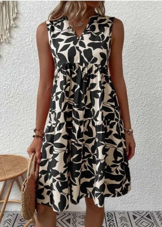 Women's Sleeveless Floral Summer Mini Dress With V-neck