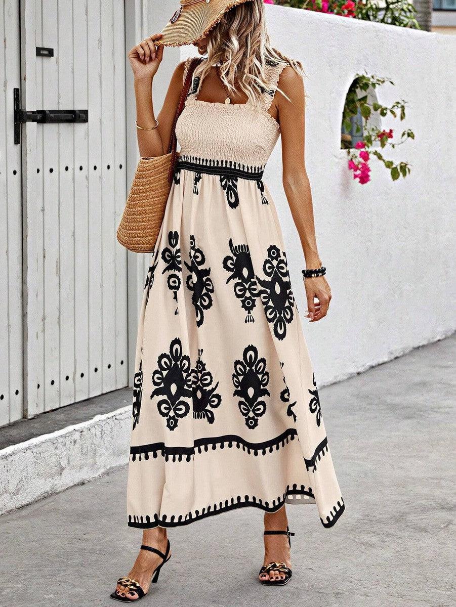 WOMEN'S BOHO MAXI DRESS WITH SQUARE NECK AND SLEEVELESS