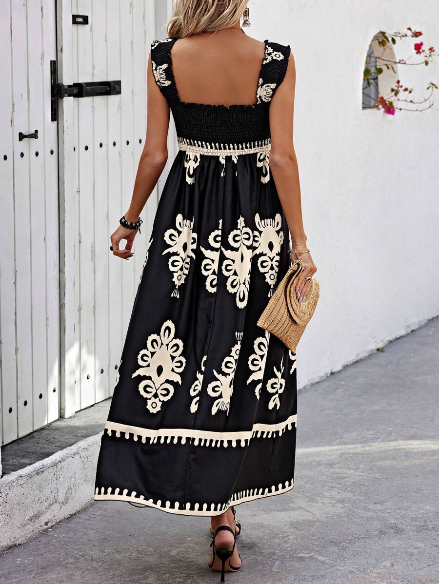 WOMEN'S BOHO MAXI DRESS WITH SQUARE NECK AND SLEEVELESS