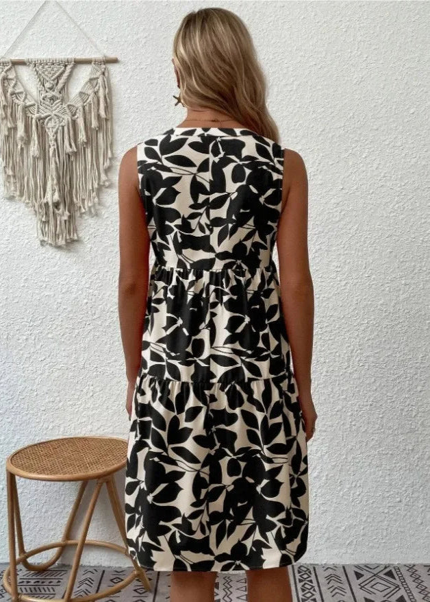 Women's Sleeveless Floral Summer Mini Dress With V-neck