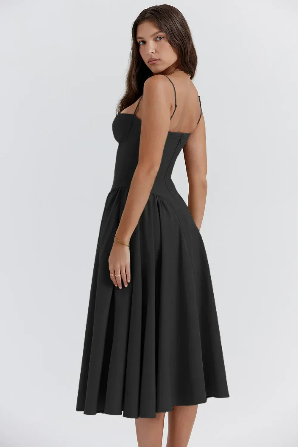 Women's Summer Midi Dress With Strapless Neckline & Pleated Skirt