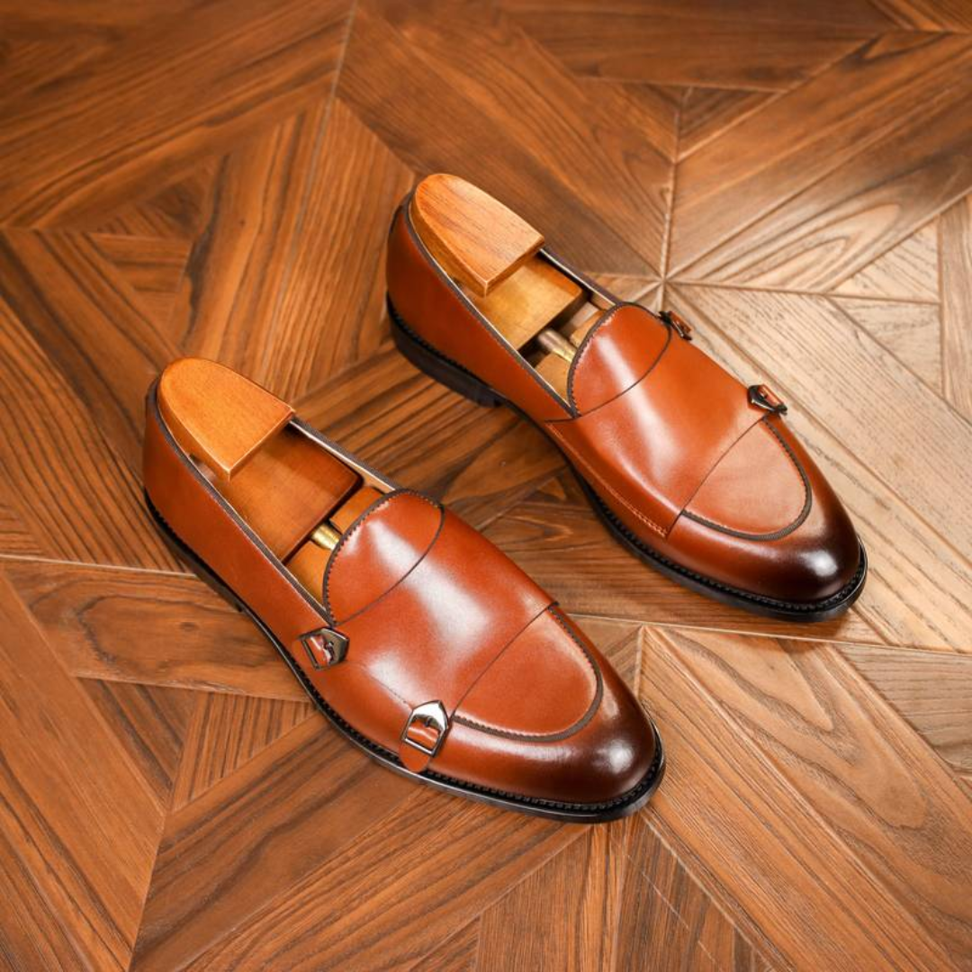 Men's Two-tone Leather Loafers With Buckle Detail