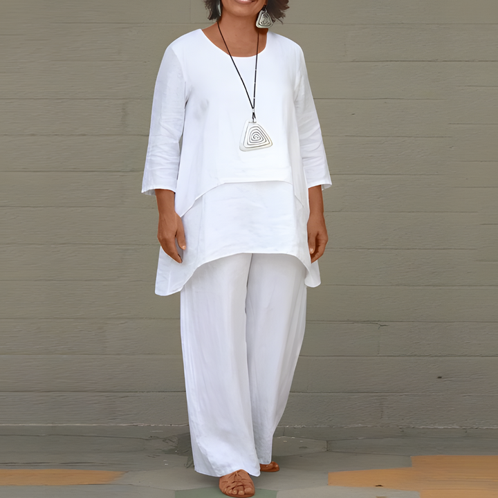Women's Stylish 2-piece Linen Set With Loose Top And Wide-leg Pants