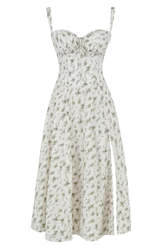 Women's Floral Sweetheart Neckline Summer Maxi Dress With Front Slit