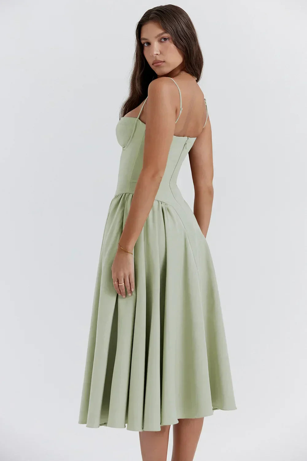 Women's Summer Midi Dress With Strapless Neckline & Pleated Skirt