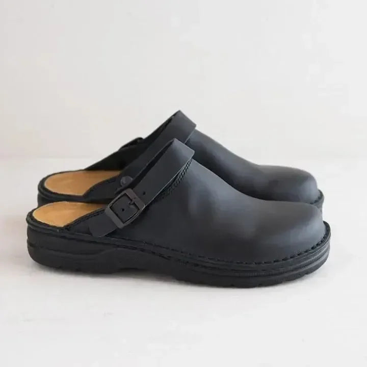 Women's Orthopaedic Leather Slippers With Buckle Strap