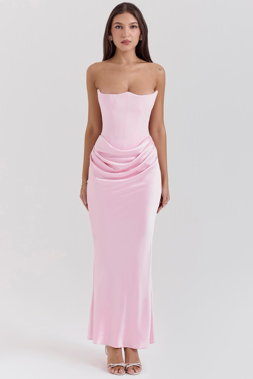 Strapless Corset Satin Wedding Guest Maxi Dress