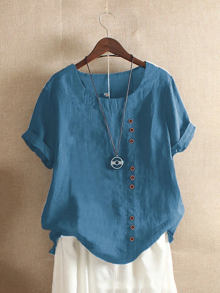 Women's Cotton-Blend Summer Blouse With Button Detail