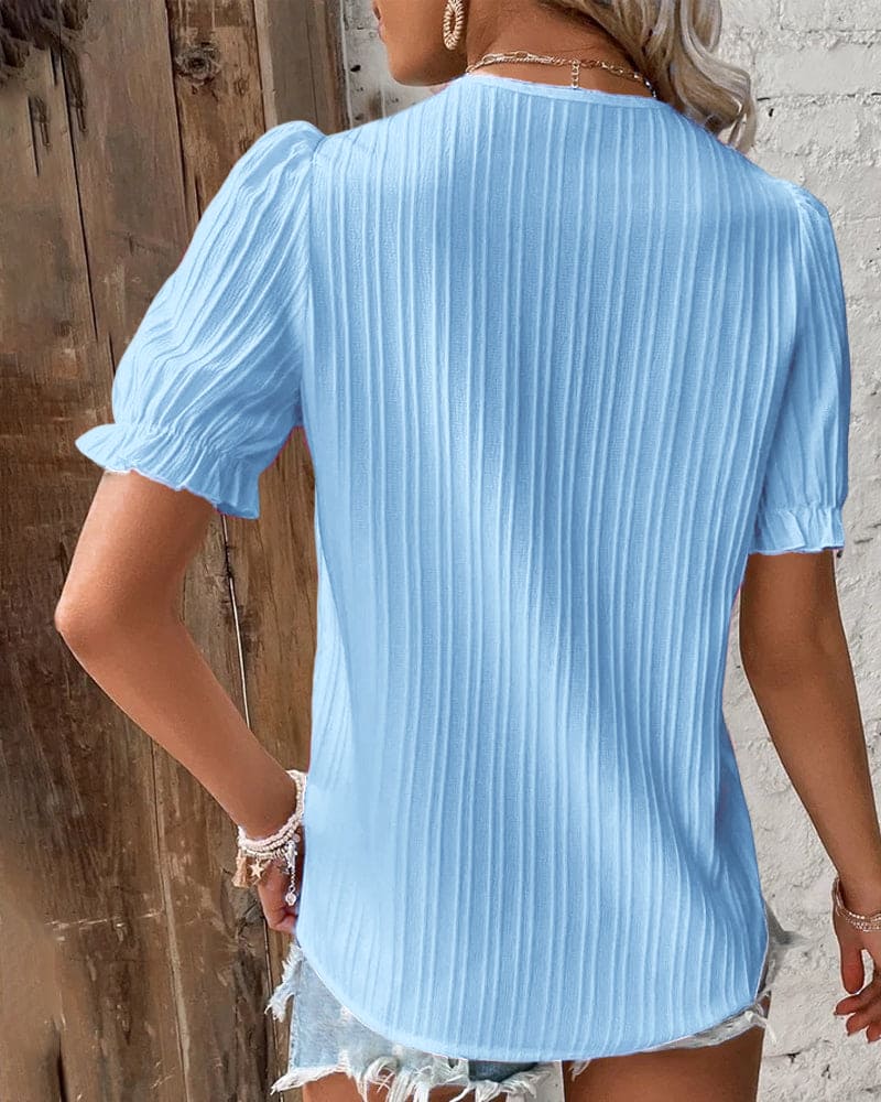 Women's Lace V-neck Blouse With Short Sleeves