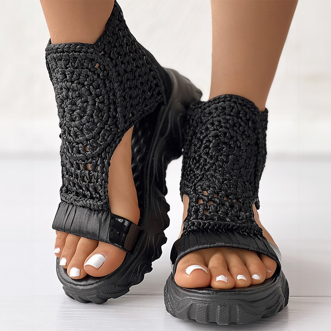 Women's Knitted Platform Sandals With Open Toe & Thick Sole