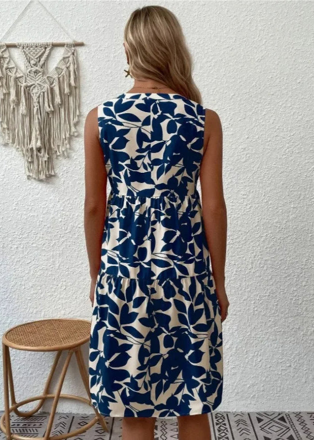 Women's Sleeveless Floral Summer Mini Dress With V-neck