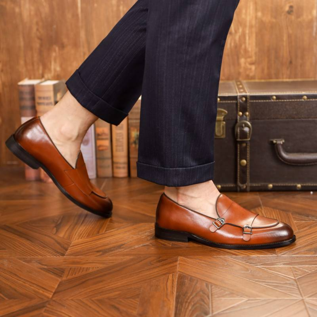 Men's Two-tone Leather Loafers With Buckle Detail