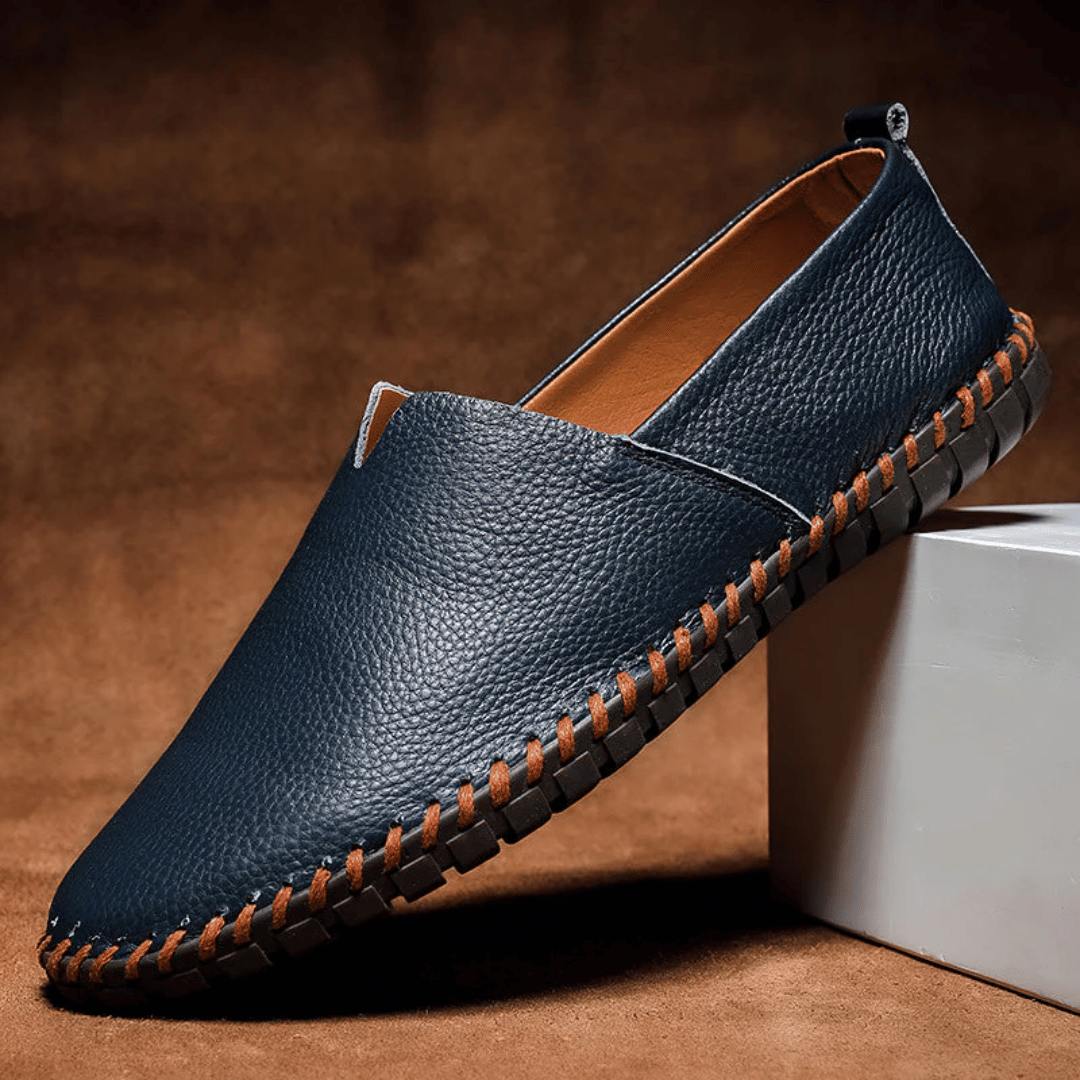 Men's Slip-on Leather Loafers With Stitched Sole