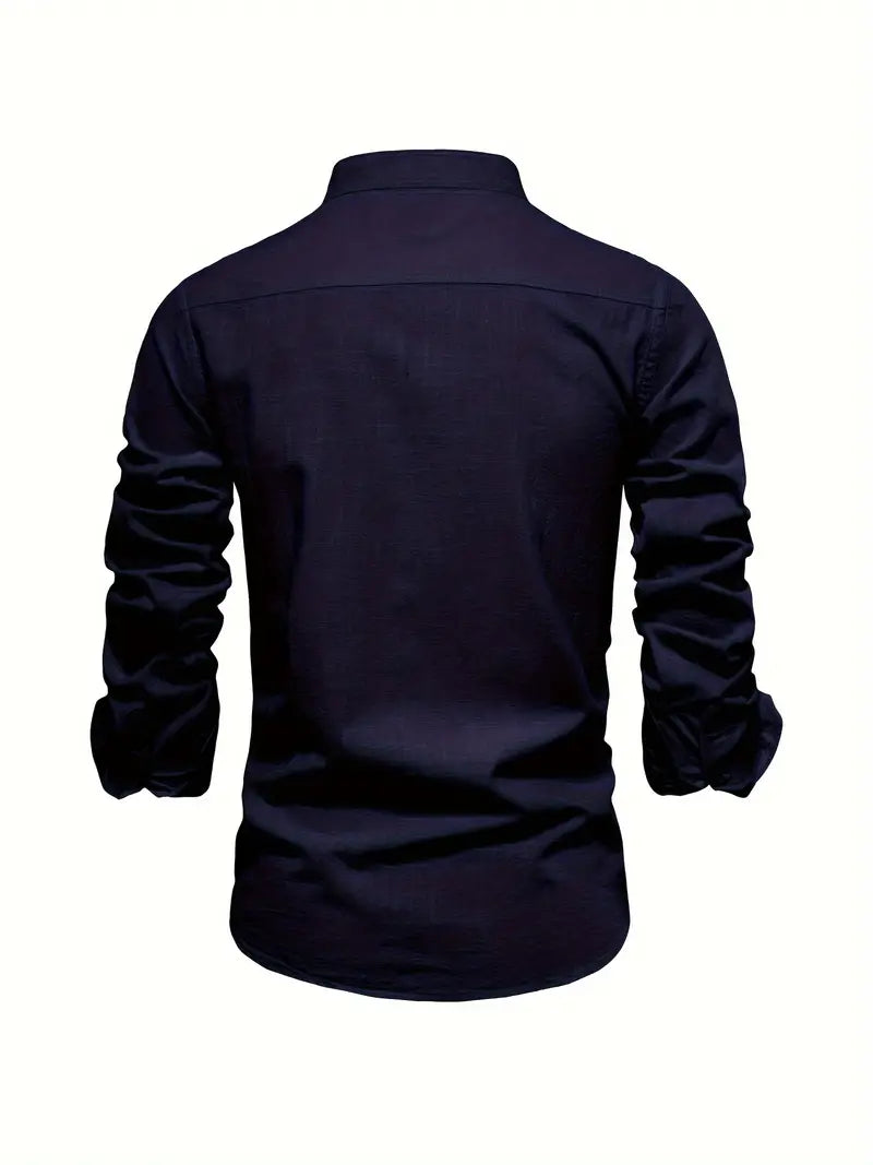 Men's Classic Long Sleeve Button-up Shirt With Mandarin Collar