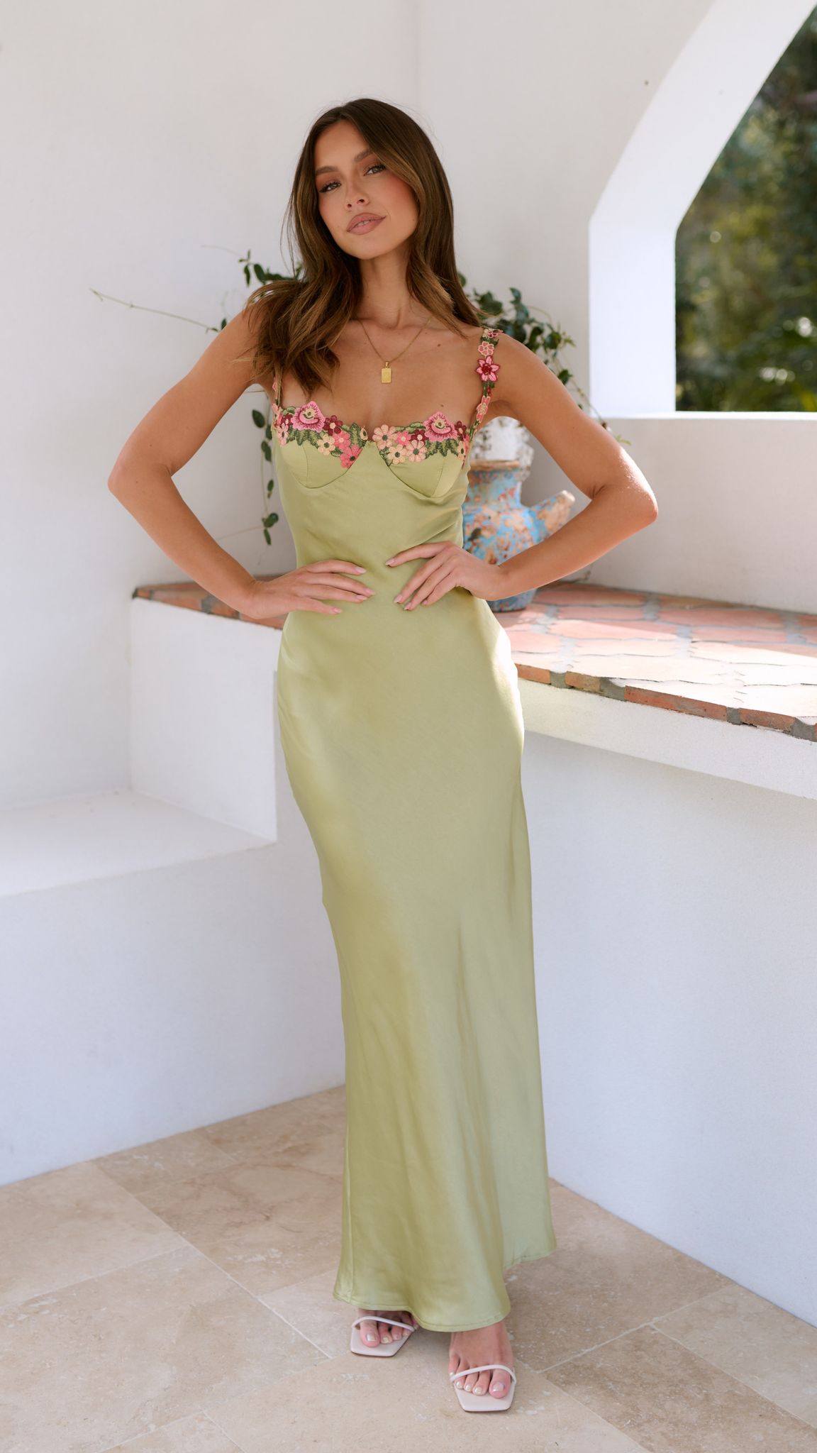 Women's Floral Embroidered Maxi Dress For Summer