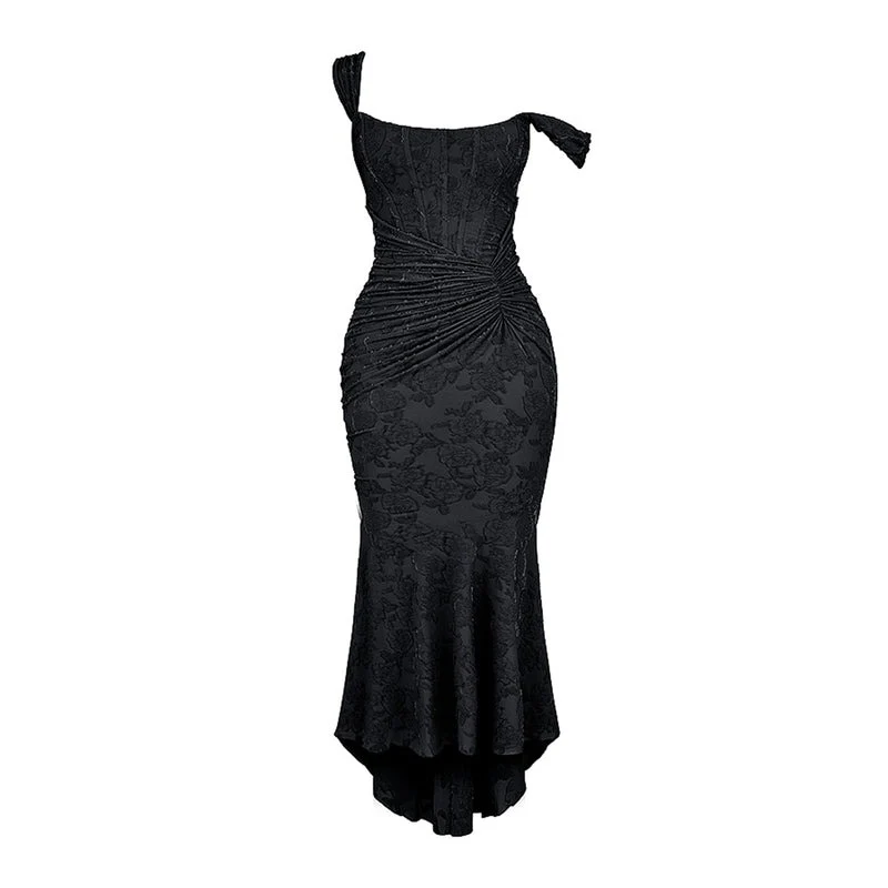 WOMEN'S LACE MAXI DRESS WITH CORSET BODICE AND SQUARE NECKLINE