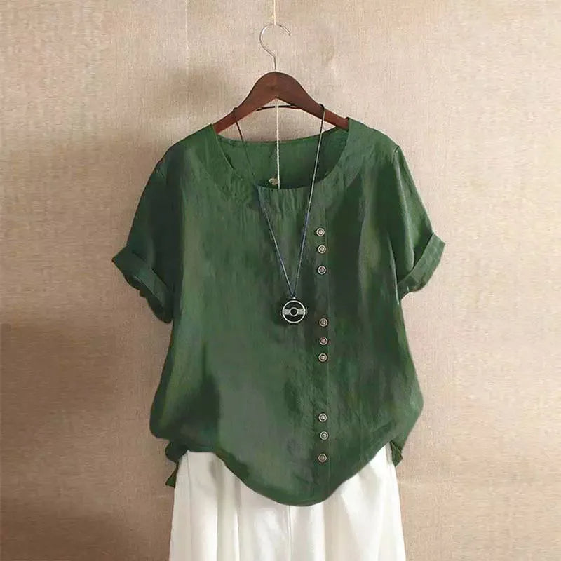 Women's Cotton-Blend Summer Blouse With Button Detail