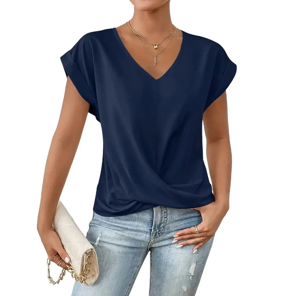 Women's Casual V-neck Blouse With Short Sleeves