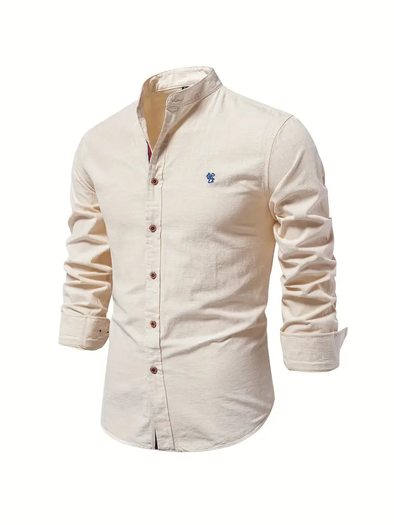 Men's Classic Long Sleeve Button-up Shirt With Mandarin Collar