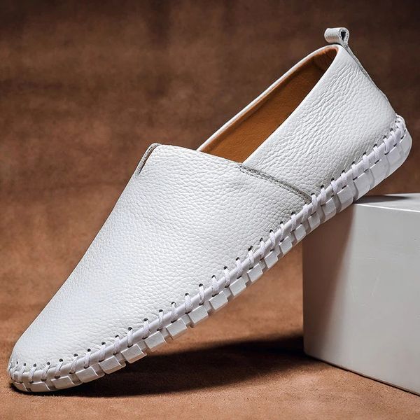 Men's Faux Leather Slip-on Loafers With Hand-stitched Detail