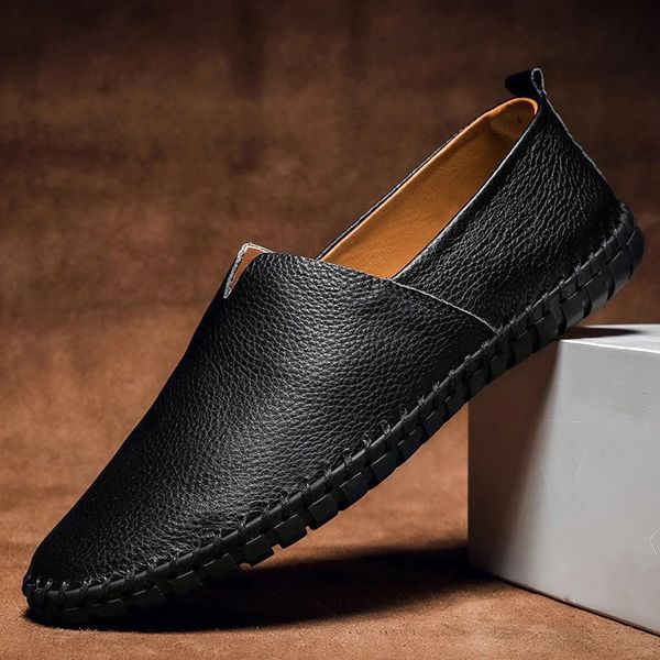 Men's Faux Leather Slip-on Loafers With Hand-stitched Detail