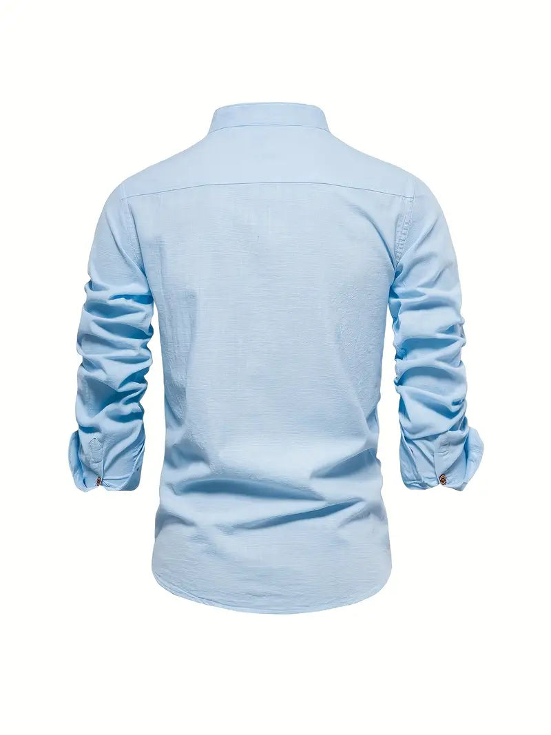 Men's Classic Long Sleeve Button-up Shirt With Mandarin Collar