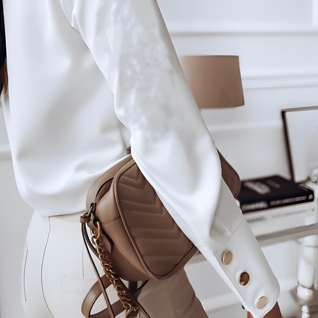 Women's Long Sleeve Blouse With Button Front & Stand Collar