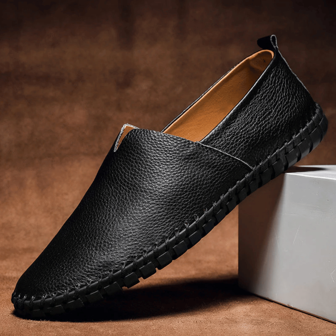 Men's Slip-on Leather Loafers With Stitched Sole