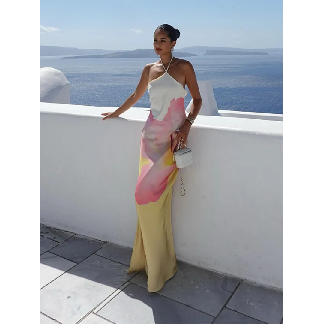 Women's Floral One-shoulder Maxi Dress With Draped Detail