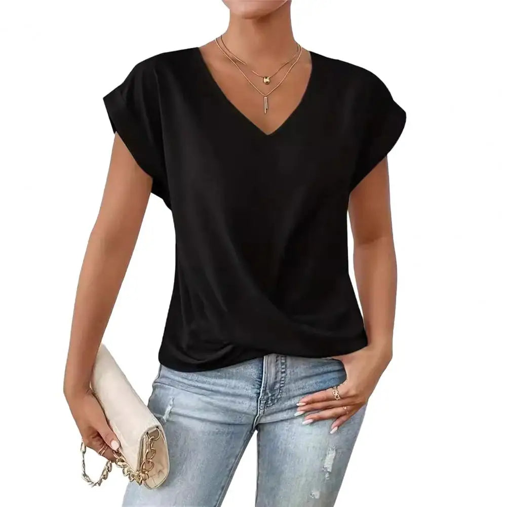 Women's Casual V-neck Blouse With Short Sleeves