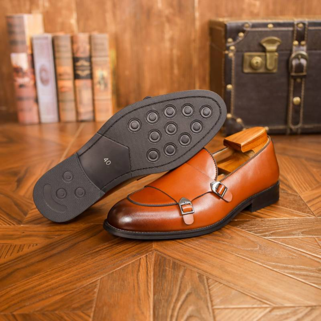 Men's Two-tone Leather Loafers With Buckle Detail