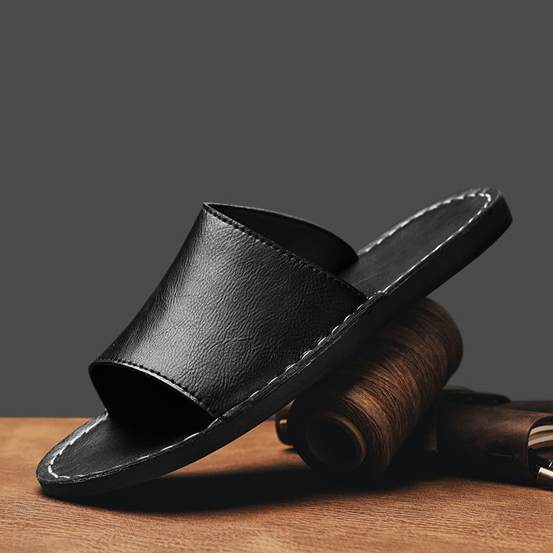 Genuine Leather Cross-Wrap Slippers for Men