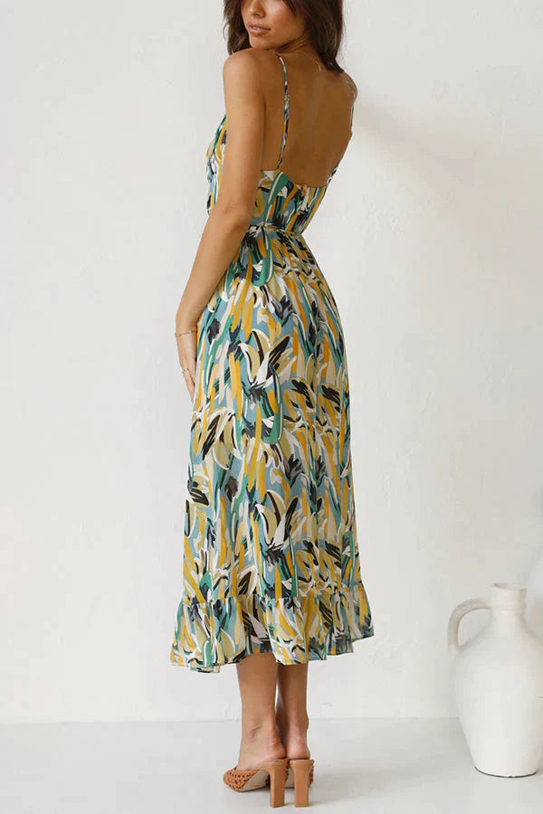 WOMEN'S MIDI SUMMER DRESS – LIGHTWEIGHT CHIFFON, RELAXED FIT, V-NECK WITH PRINT
