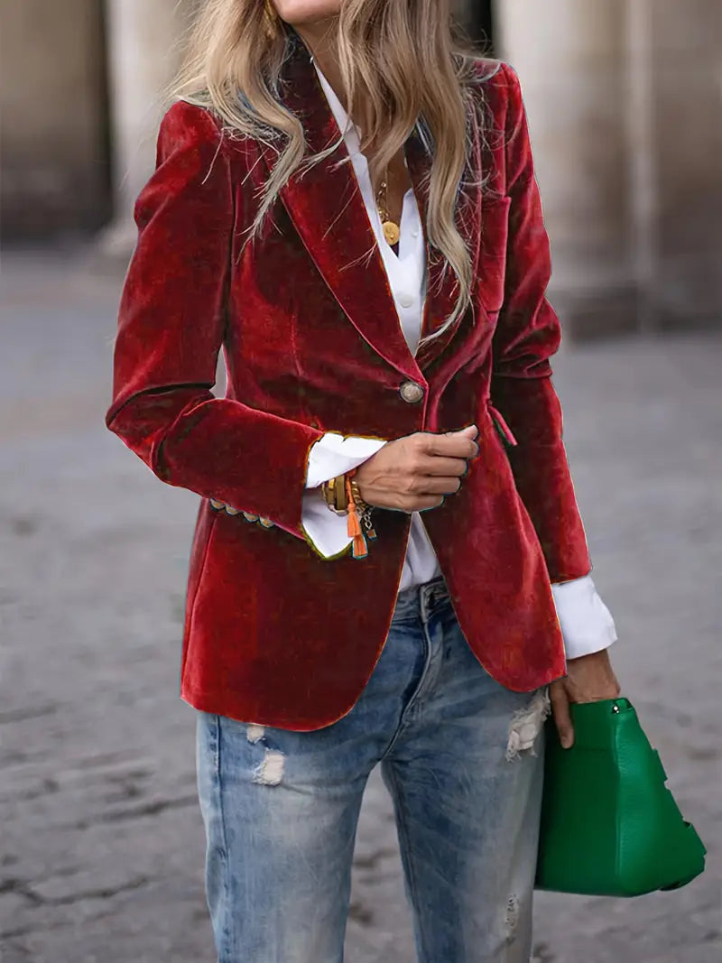 Women's Tailored Blazer with Gold Buttons and Sharp Lapels