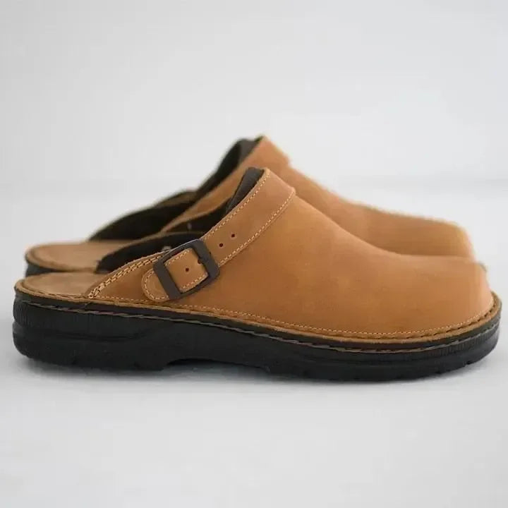 Women's Orthopaedic Leather Slippers With Buckle Strap