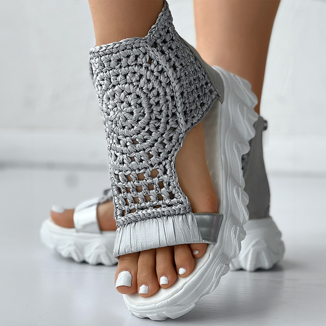 Women's Knitted Platform Sandals With Open Toe & Thick Sole