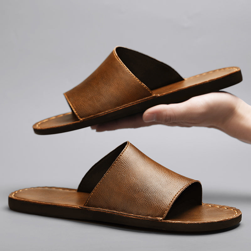 Genuine Leather Cross-Wrap Slippers for Men