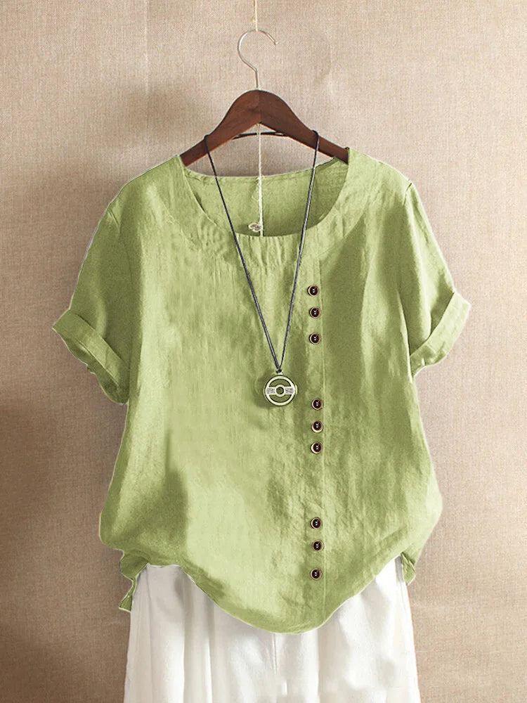 Women's Cotton-Blend Summer Blouse With Button Detail