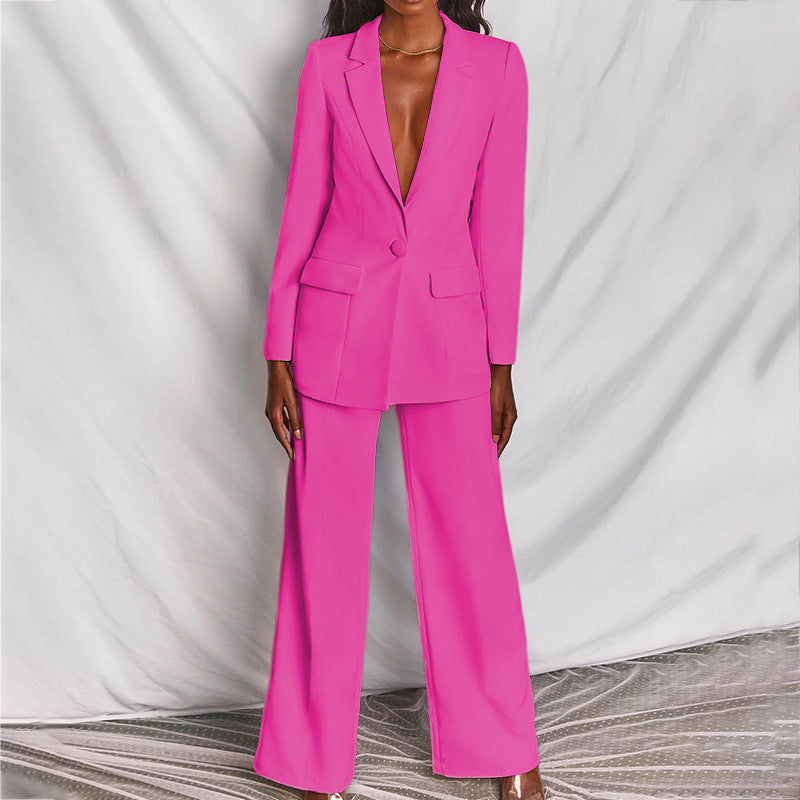 Women's Elegant Blazer And Trousers Set With Tailored Fit