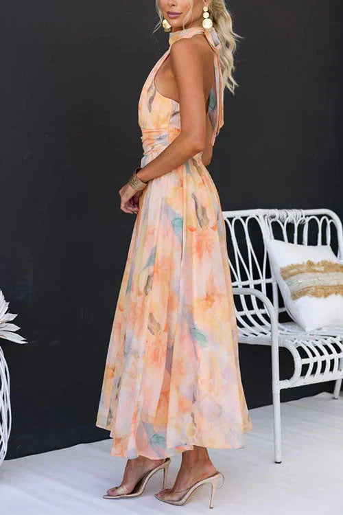 Women's Watercolour Halter Maxi Dress For Summer