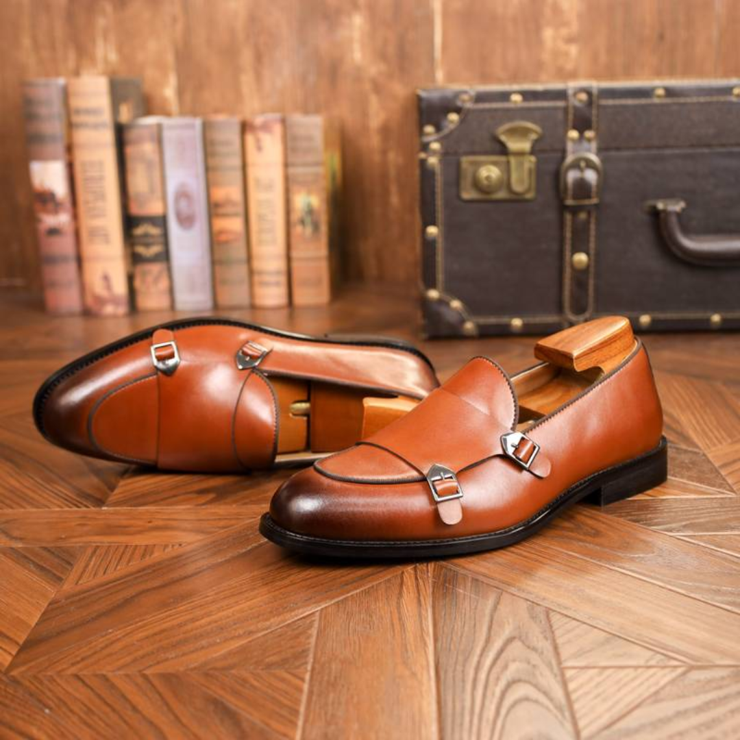 Men's Two-tone Leather Loafers With Buckle Detail