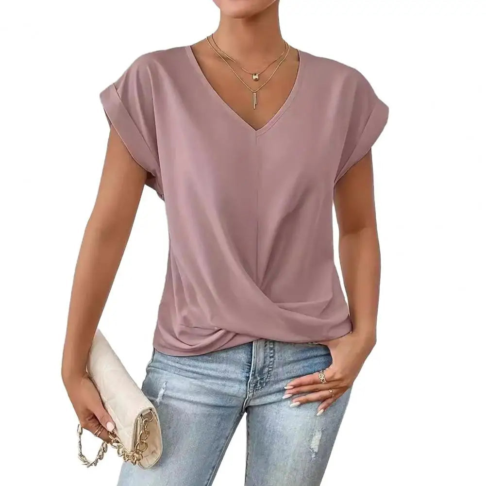 Women's Casual V-neck Blouse With Short Sleeves